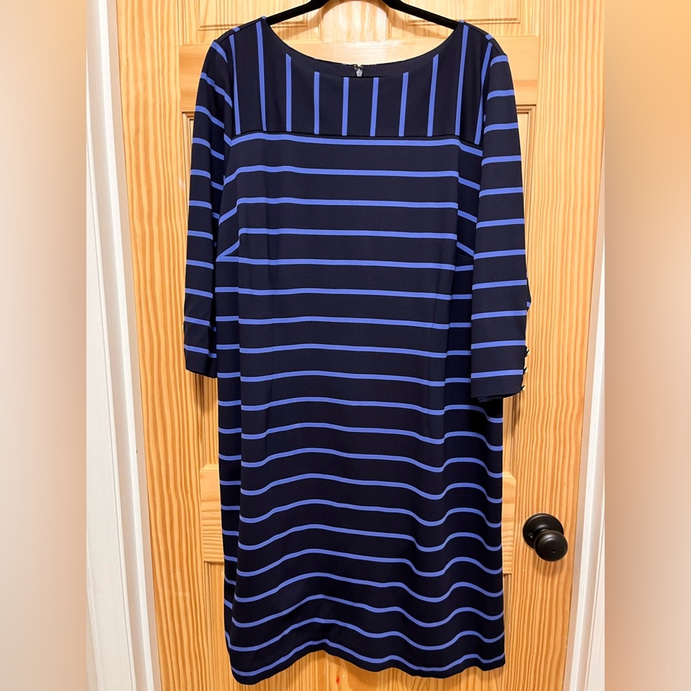 Talbots Plus Petite, Women's Size 22WP, Sheath Dress, Navy & Medium Blue Striped